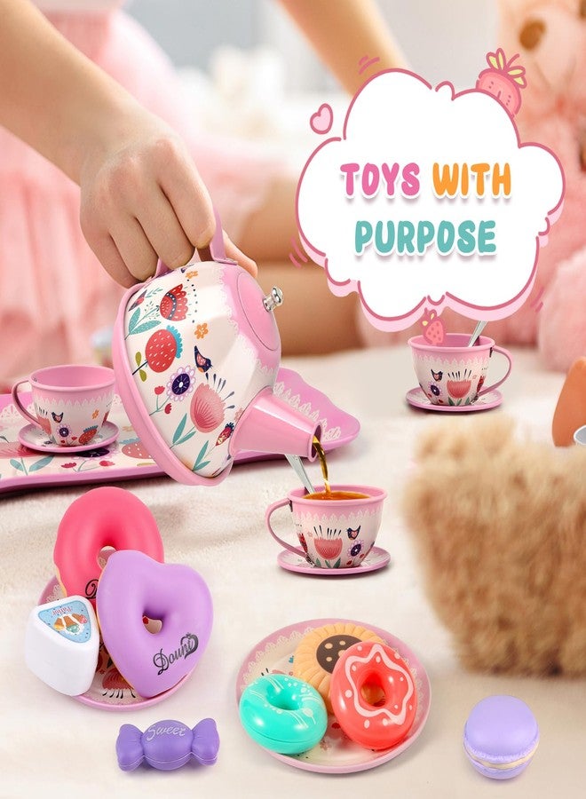 Minnot Tea Party Set for Little Girls, Flower Tea Sets Toys for Toddlers Girls Age 3 4 5 6 Year Old, Toddler Kids Kitchen Pretend Play Toys - Image 5